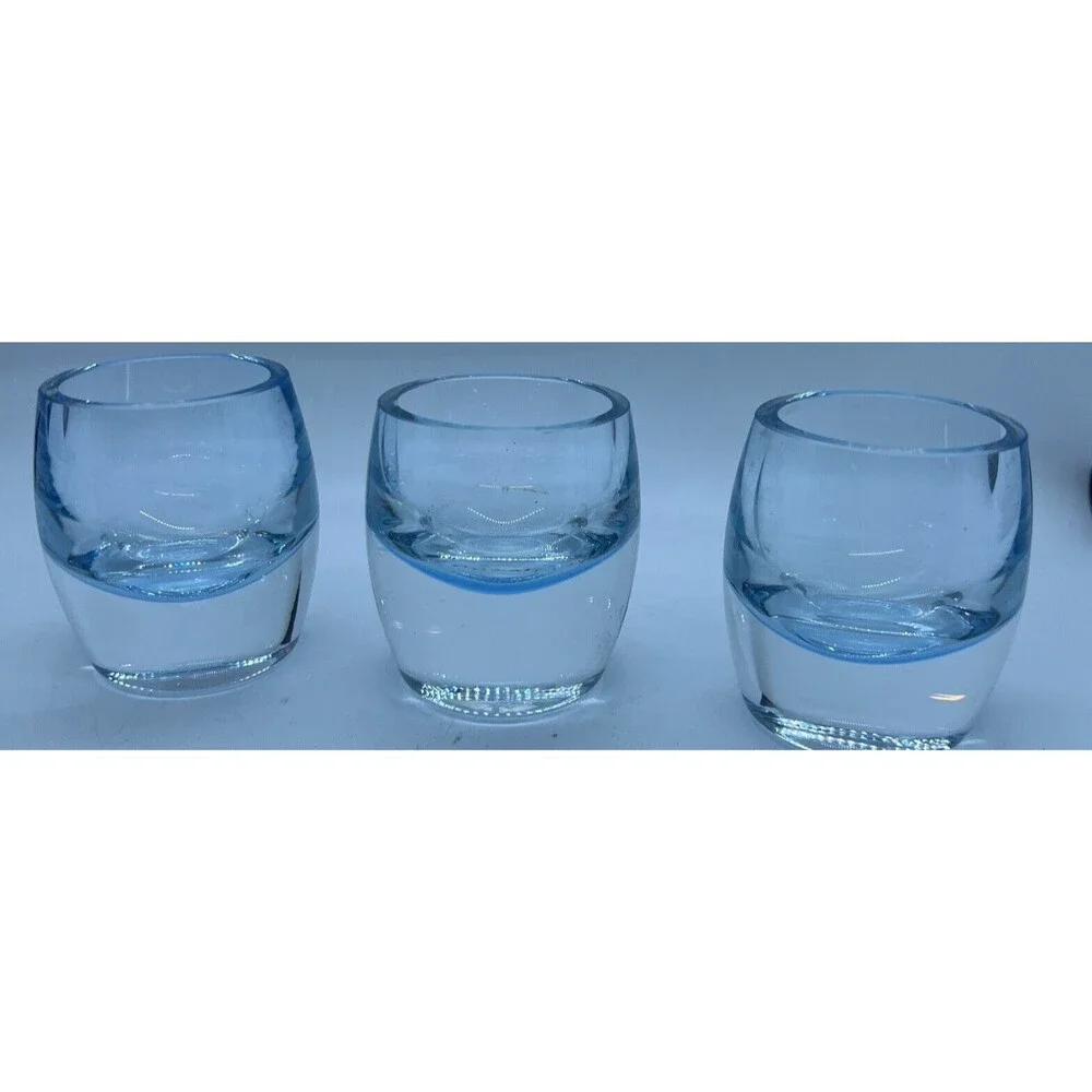 Set Of 3 Crate & Barrel Clear Poland Glass Votive Candle Holders heavy sky